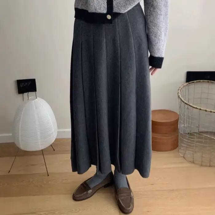 Jupe en laine grise femme Vintage plissée a-ligne automne hiver pull parapluie