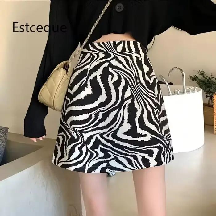 2025 coréen imprimé zèbre jupe Midi femmes automne nouvelle femme a-ligne taille haute jupes amples Vintage Mini