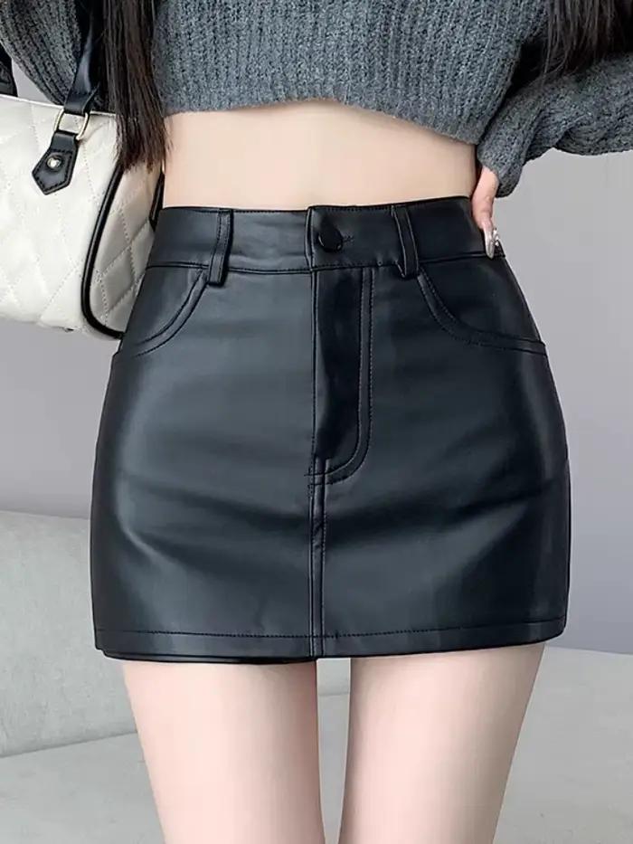 Jupe courte trapèze taille haute en similicuir élégante et tendance pour femme printemps style uni occassions spéciales