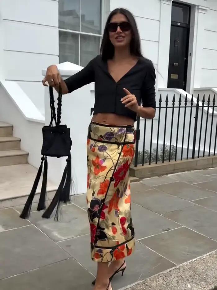 Jupe midi élégante à imprimé floral pour femme