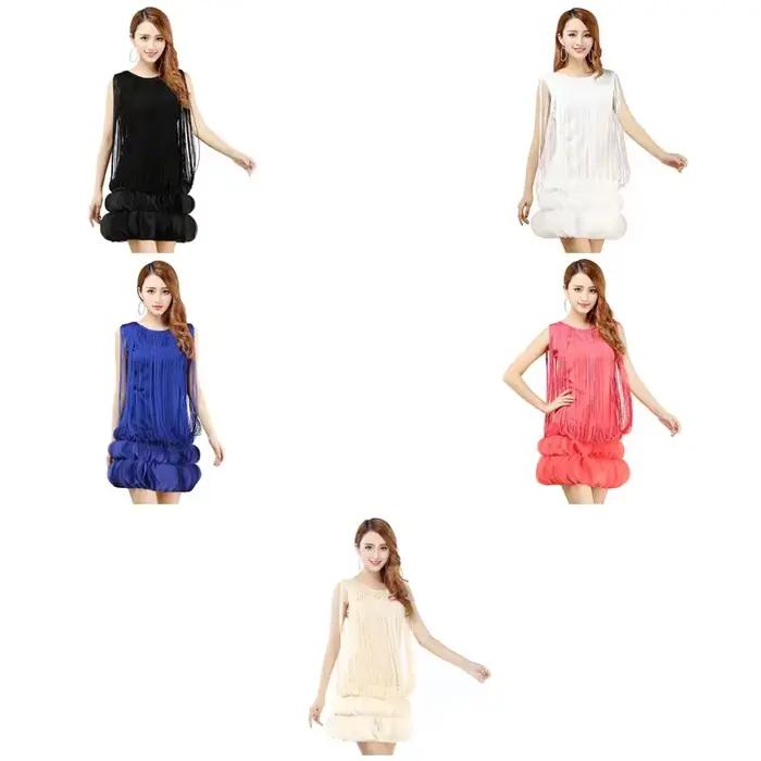 Jupe de danse latine sexy à franges pour filles, costume de danse sans manches, robe pour spectacle, pompons de fête, polyester tissé à la main, taille unique, danse latine