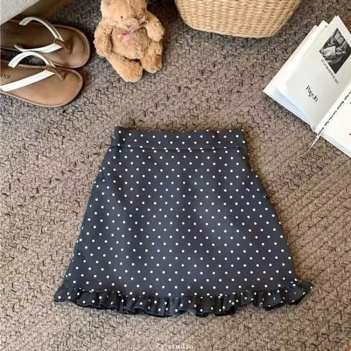 Mini jupe à volants à pois de Style coréen pour femmes