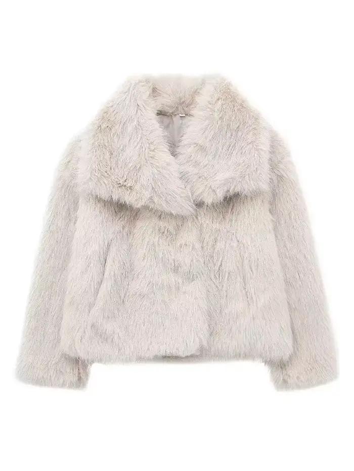 HH femmes mode fausse fourrure veste Vintage col rabattu à manches longues manteau automne hiver femme élégant Streetwear