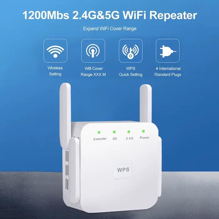 Répéteur WiFi sans fil amplificateur Wi-Fi 2.4G/5Ghz amplificateur Wi-Fi 300/1200 M Signal WiFi longue portée Extender Point d'accès
