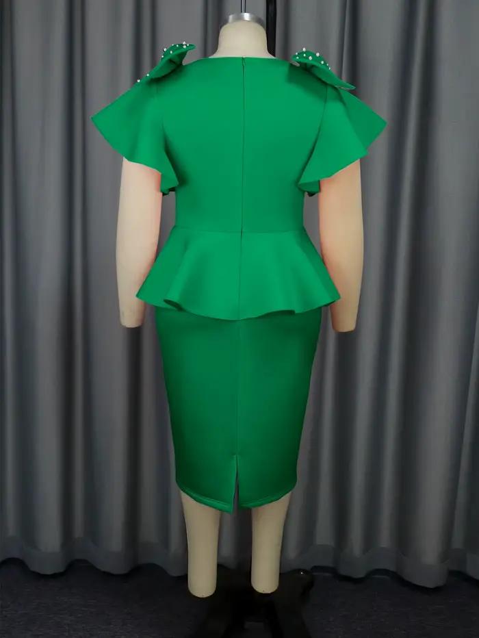 Robe Élégante à Col Rond et Manches Courtes pour Femme, Haut à Volants, Enveloppant la Hanche, Demi-Jupe, Ensemble d'Épissure, Haute Couture, 2024