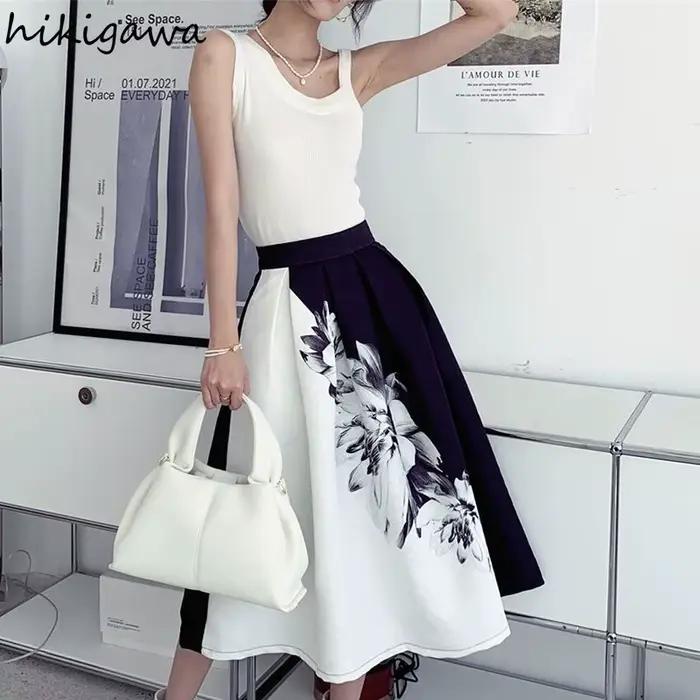 Tempérament Jupe été jupes longues pour femmes taille haute ample Saia 2025 Faldas Mujer De Moda imprimé fleuri