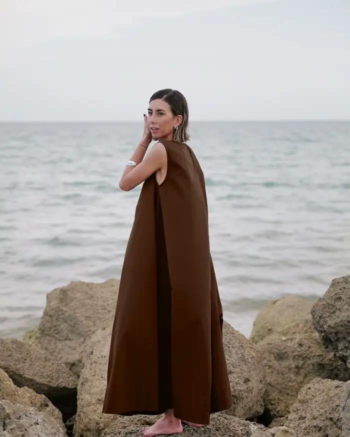 Robe longue décontractée et élégante en lin sans manches pour femme