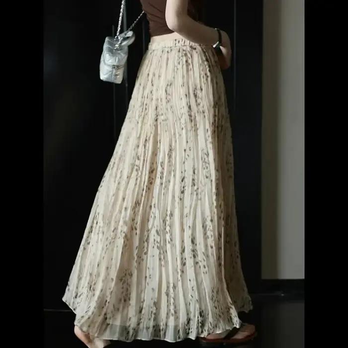 Jupe longue plissée vintage à imprimé léopard pour femme