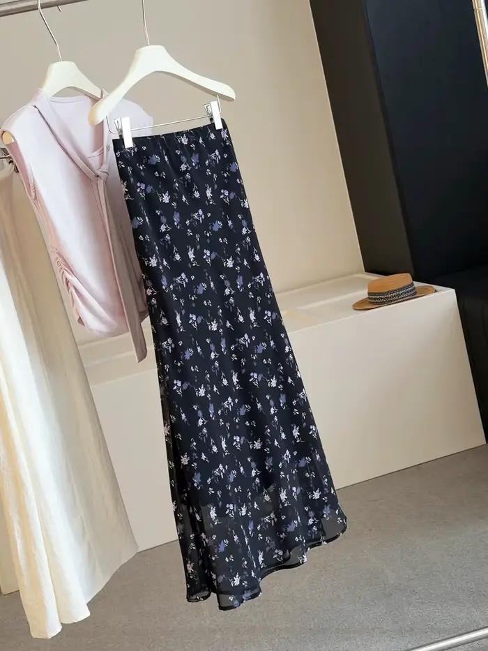Jupes Vintage en Mousseline Florale pour Femmes 2026 Nouvelle Mode Amincissante Moulante Effet Hanches Nues Taille Haute Décontractée Élégante Plage Sirène