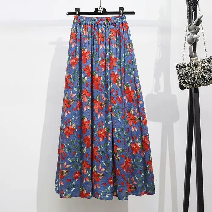 Jupe élastique imprimée bohème à fleurs pour femme