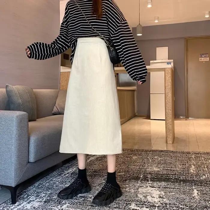 Lucyever-Jupe longue en velours côtelé pour femme