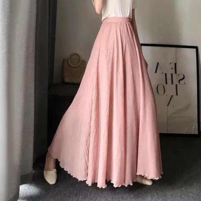 Jupe féerique vintage mi-longue taille haute en coton et lin double épaisseur