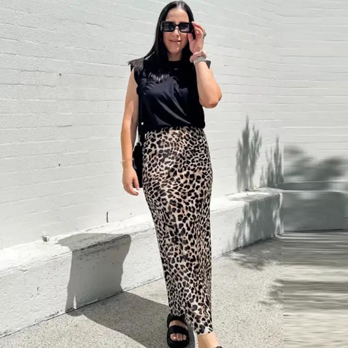 HXAO jupe femme léopard noeud Satin jupe été 2025 Vintage taille haute Wrap jupes longues pour les femmes élégantes jupes de rue