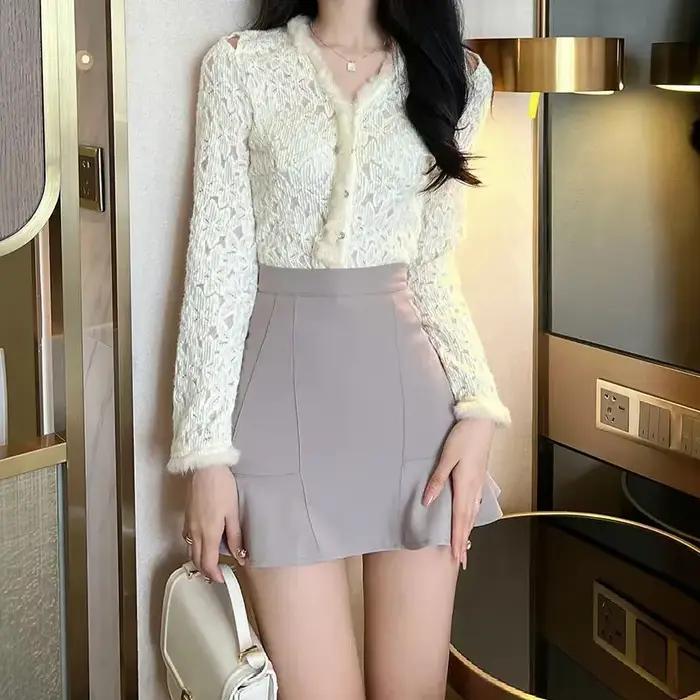 Nouveau dans les femmes jupe une ligne taille haute jupes féminines Gyaru élégant longue pas cher vêtements tendance