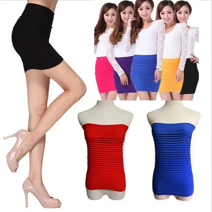 Jupe plissée élastique taille haute pour femme
