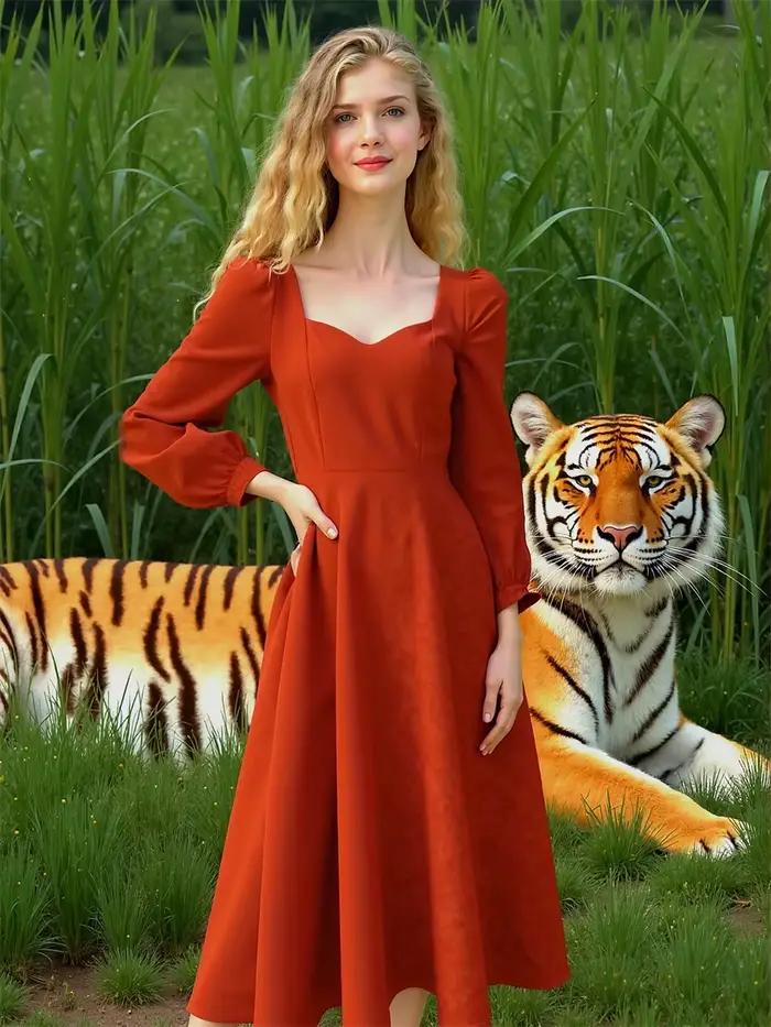 Robe femme automne femme à manches longues col carré élégant beau féminin assez doux belle fantaisie exquise Simple
