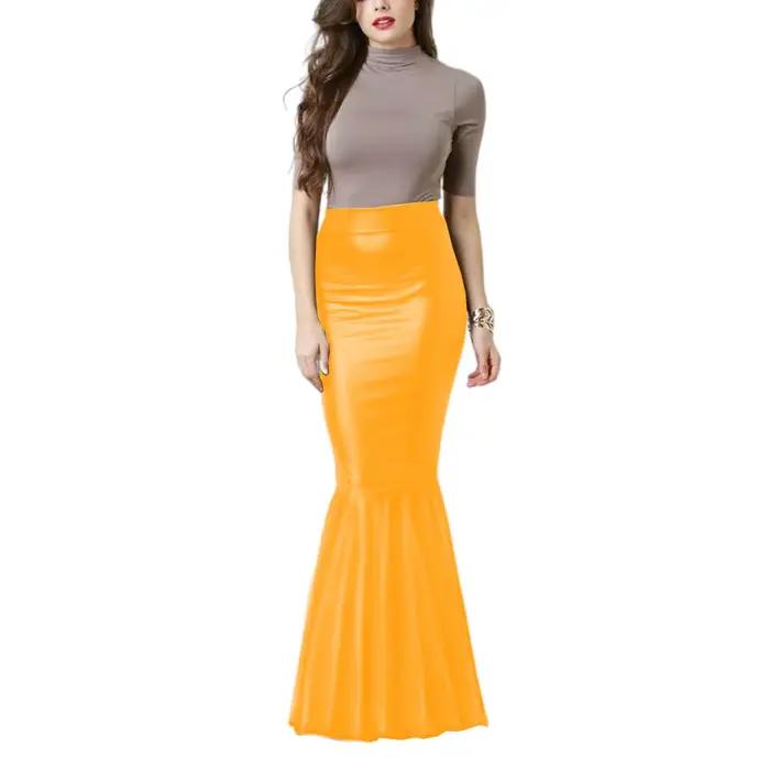 Jupe crayon en cuir PU, jupe sirène taille haute, hanche mince élégante, jupes trompette haute élastique, dame de bureau, 7XL
