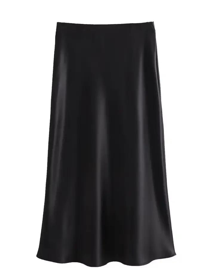 AOSSVIAO 2026 Jupe Midi Plissée en Satin Uni pour Femme