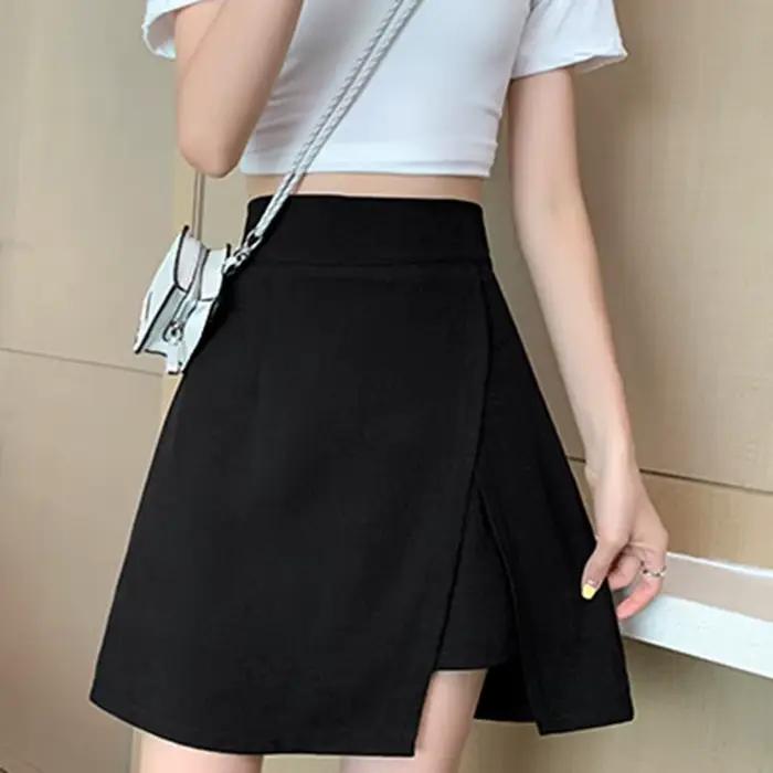 Jupe Courte Femme Grande Taille Noire Irrégulière Coupe Trapèze Sexy Fendue Moulante Mini