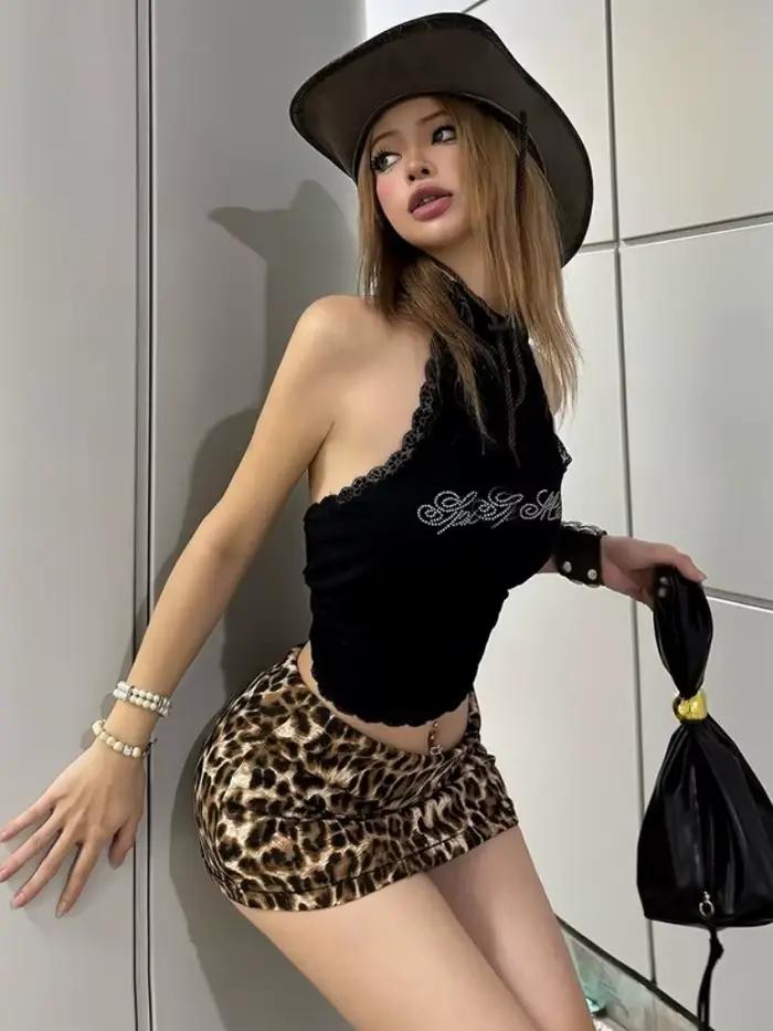 Léopard imprimé Mini Jupe pour femmes Streetwear taille basse Falda Sexy Mujer robe d'été mode coréenne vêtements maigre