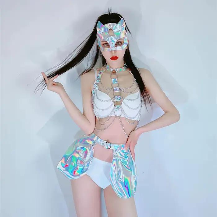 Mini jupe gothique métallique argentée pour femme