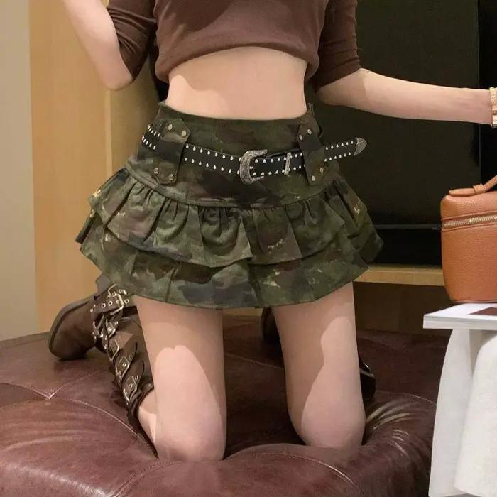 Jupes plissées sexy pour femmes Camouflage Y2k Spice Girl Cake Culottes Jupe courte avec ceinture