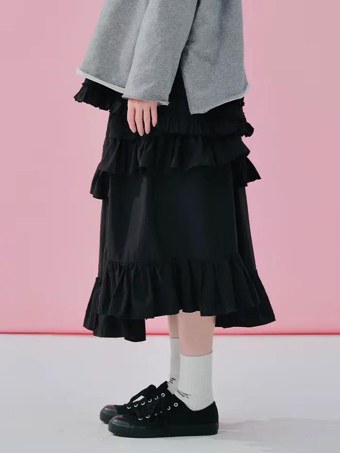 Imakokoni taille haute a-ligne demi-longueur jupe 2025 printemps japonais conception originale