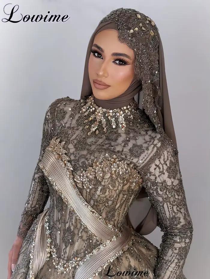 Robes de soirée marron pour femmes, manches longues, robes de soirée perlées, coutures turques, Vestidos De Gala personnalisées, Moyen-Orient