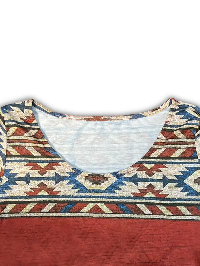 Robe longue tricotée à manches courtes pour femmes, imprimé géométrique, style ethnique décontracté, vacances