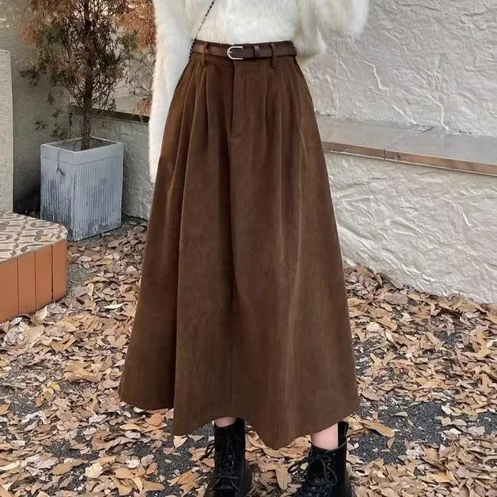 Jupe longue Vintage en velours côtelé pour femme