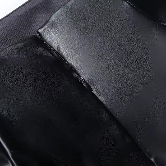 Jupe mi-longue en faux cuir PU pour femmes, style Y2K, coupe haute et mince, longueur cheville, polyester, plis élégants, soirée et cérémonie, noir et blanc, printemps automne