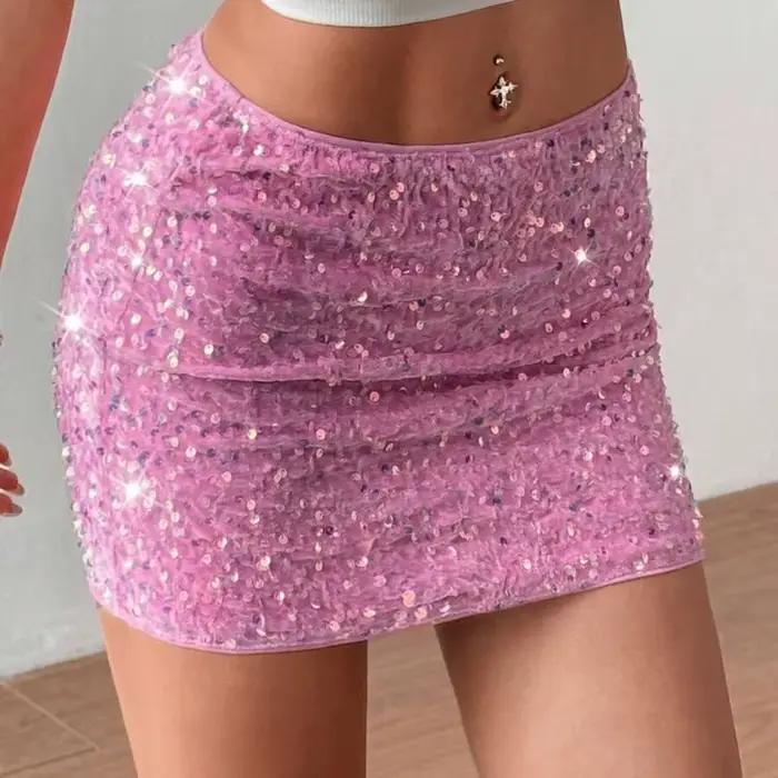 Talenza rose paillettes jupe courte Vintage perlée Sexy filles chaudes maigre