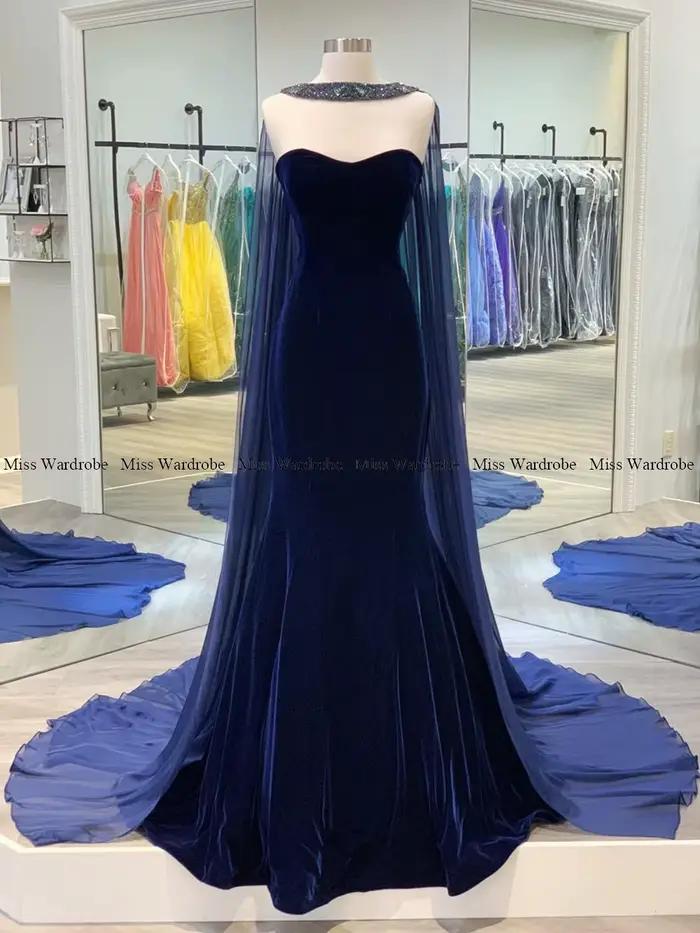 Robe de soirée sirène en velours bleu marine avec perles, chérie, robe de Rhde luxe, robe de célébrité, banquet formel Everak, 2024