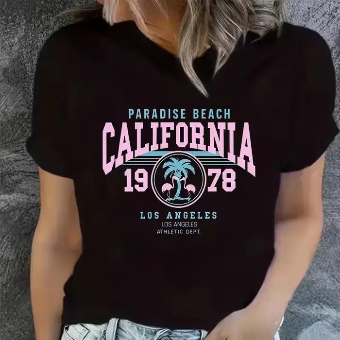 T-shirt d'été amusant pour femmes avec imprimé Los Angeles, col rond, manches courtes, style vintage années 90, vêtements pour filles