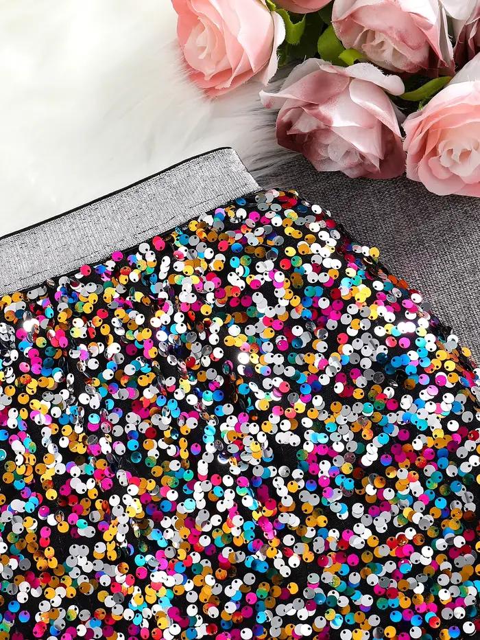 Printemps et automne nouvelle jupe trapèze taille haute à paillettes brillantes pour filles; Une seule pièce