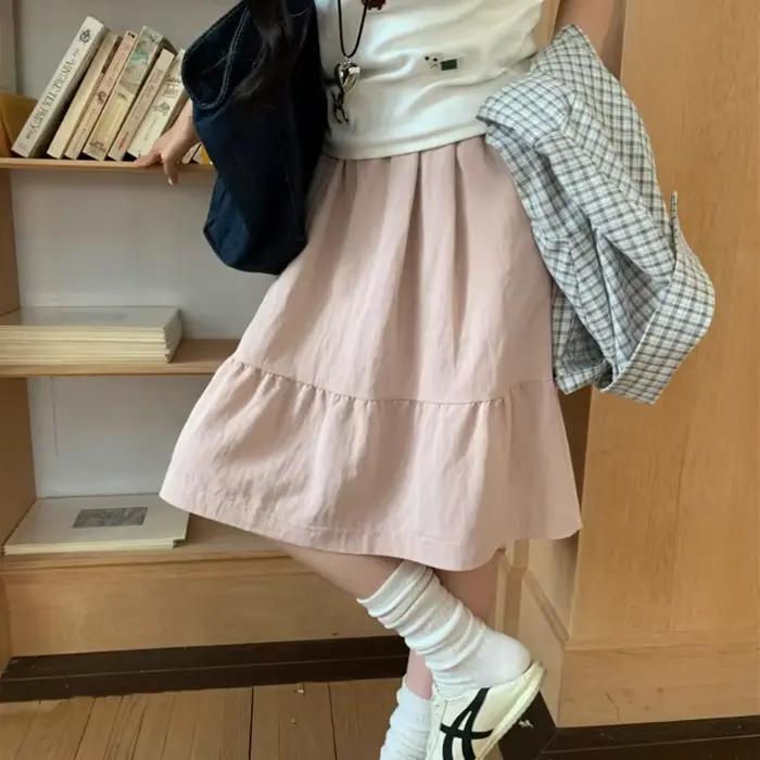 Femmes japonaises jupe décontractée printemps été 2025 taille haute une ligne cheville longueur mode