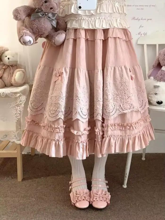 Lolita – jupe mi-longue en dentelle brodée pour femmes