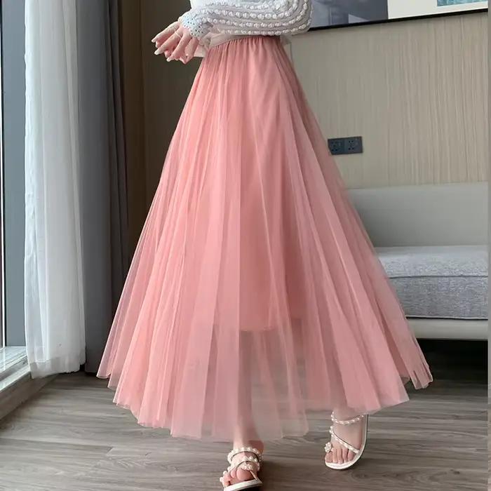 Midi Tulle gaze jupe nouvelle mode féminine taille haute mi-longue