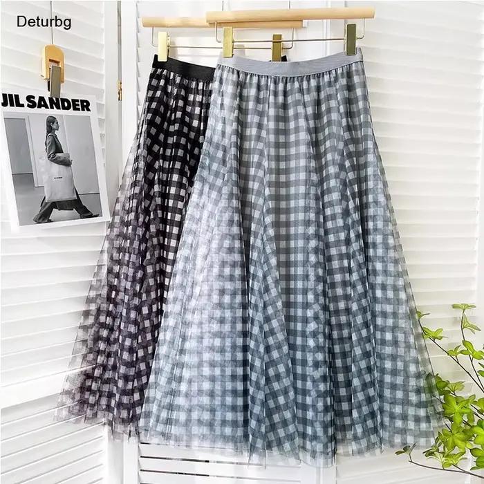 Jupe longue élégante à motif écossais pour femme