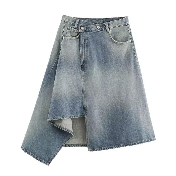 Jupe courte en jean asymétrique taille haute amincissante, nouvelle collection été, mode féminine, tissu polyester, jupe décontractée polyvalente