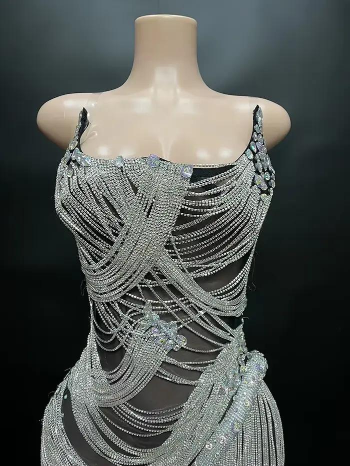 Robe de soirée de mariage sexy en strass, Costumes de scène à la mode pour femmes