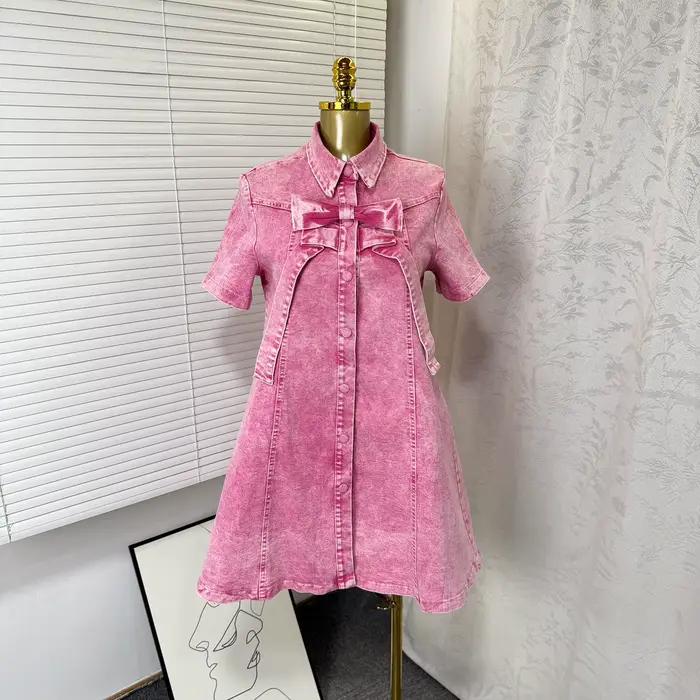 Robe Femme Mi-longue Coupe Évasée Y2K Streetwear Manches Courtes Nœud Élégante Épissée Soirée Travail 2026