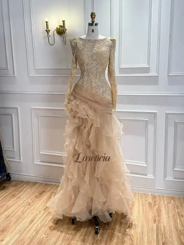 Lorencia – robe de soirée en dentelle à manches longues, en Organza, à volants, ajustée, robes de bal personnalisées, robes de soirée formelles