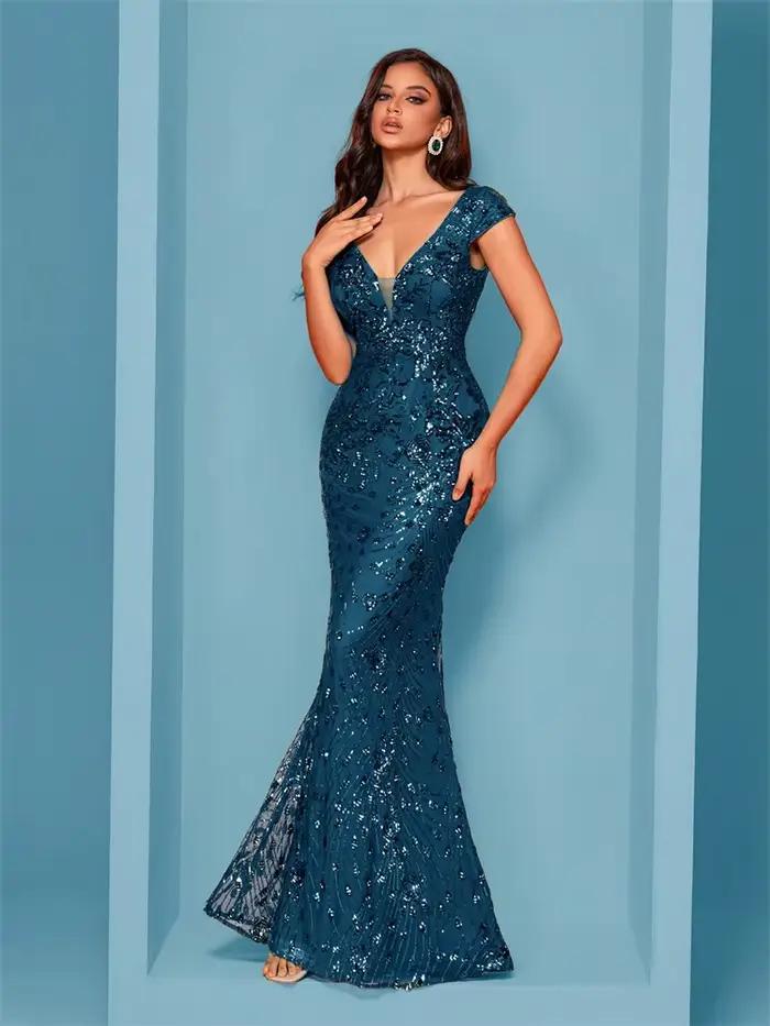 Lucyinlove élégant Champagne robe de soirée pour les femmes longue 2025 luxe sirène formelle paillettes bal de mariage fête robes de Cocktail