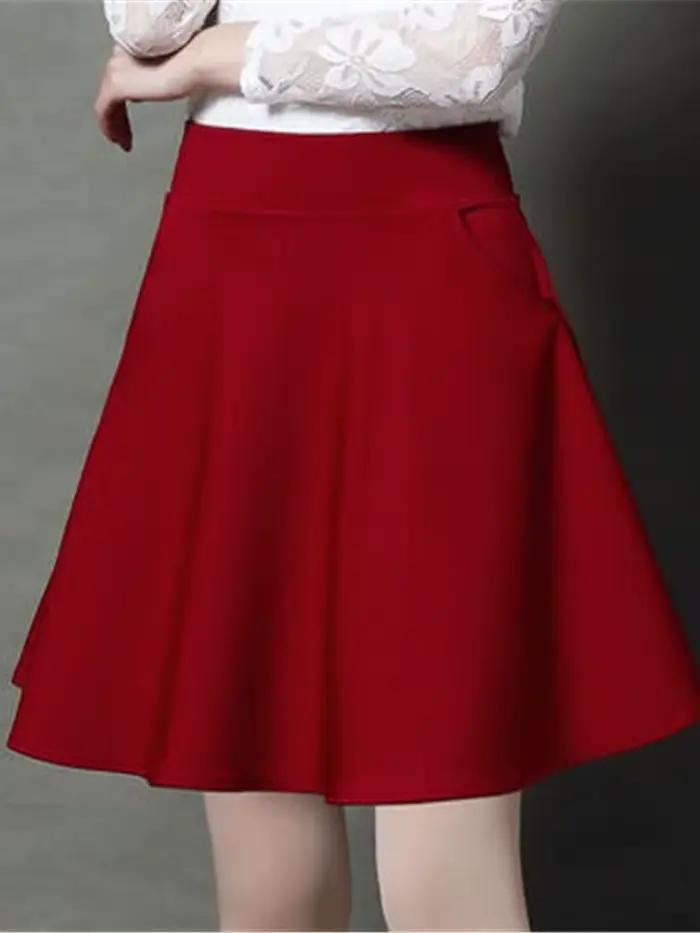 Jupe Femme Taille M-3XL Plissée Poches Solides