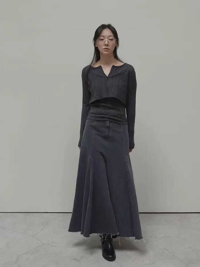 Vintage noir Denim taille haute jupes longues pour les femmes 2025 automne hiver nouvelle mode bleu élégant queue de poisson enveloppé hanche Jean jupe