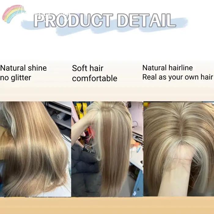 Perruque Blonde pour femmes longue ligne droite Blonde marron perruque asiatique américaine dentelle avant perruque synthétique pour usage quotidien Cosplay Ombre Peluca