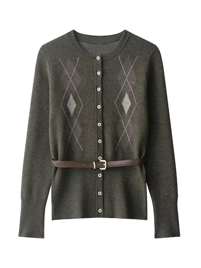 Ensemble jupe Cardigan tricoté à carreaux pour femmes