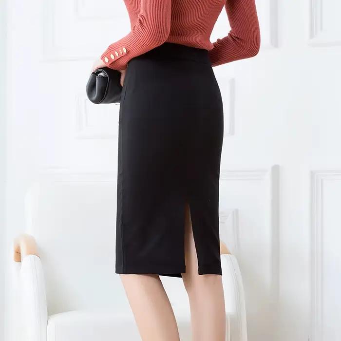 Jupe crayon noire légère et extensible pour femme ; Jupes adaptées au bureau ; Tailles asiatiques S–3XL.