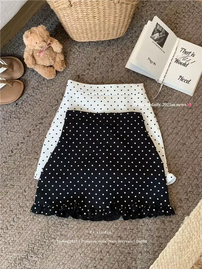 Mini jupe à volants à pois de Style coréen pour femmes